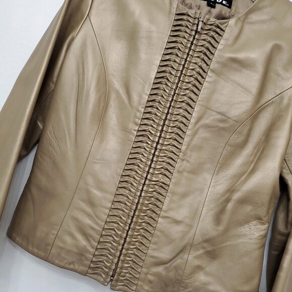 Revue Metallic Gold Lamb Skin Lined Full Zip Leather Jacket 90's Y2K Small - Picture 7 of 16